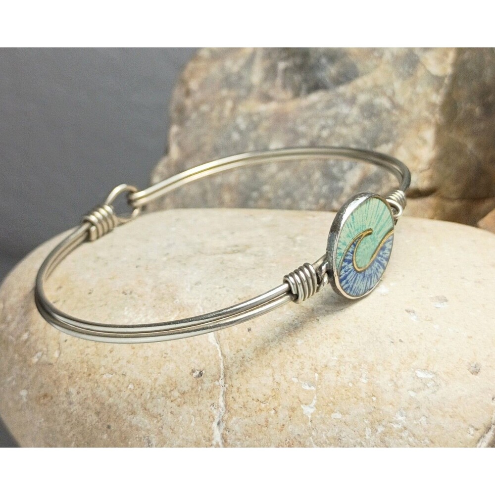 Wave Tie Dye Bangle Silver tone Bracelet Beach Surfer - Picture 2 of 3